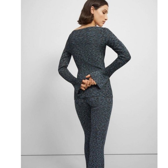 Theory Cabled Print Ribbed Boat Neck Sweater - Picture 8 of 13